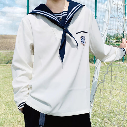 Collaboration Edition Sailor Suit Jacket Mens College Style Shirt Embroidery Japanese Style Loose Fit Long Sleeve Winter Shirt
