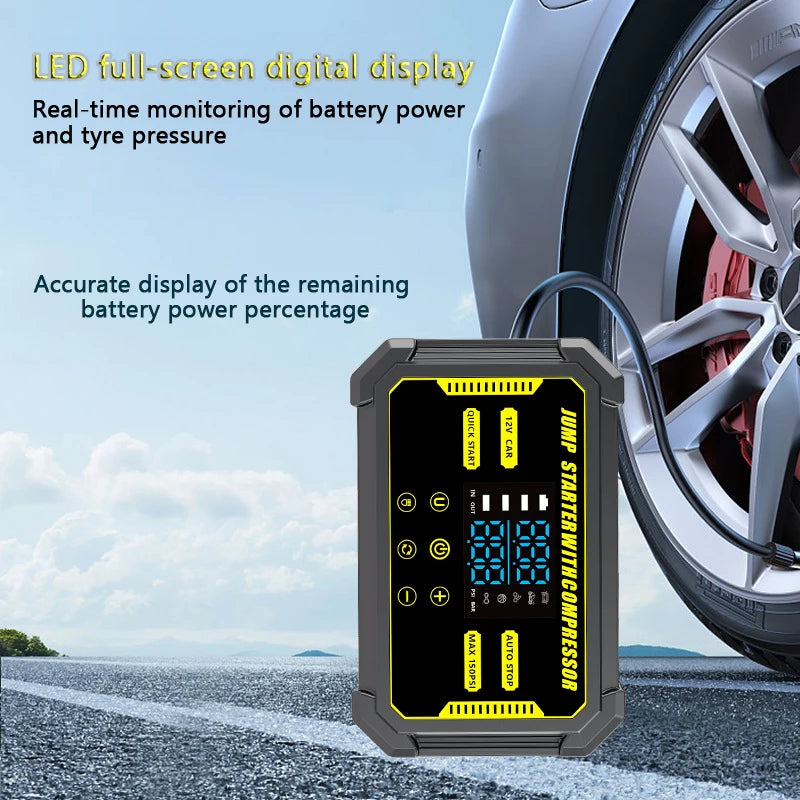 Car Jump Starter 1500A Power Bank 150PSI Pump Air Compressor Emergency Battery Booster Power Bank Start