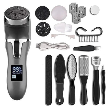 Electric Foot File Callus Remover, 3 Heads Auto Dust Vacuuming Rechargeable 2 Speed Heel Dead Skin Grinder with Pedicure Tools