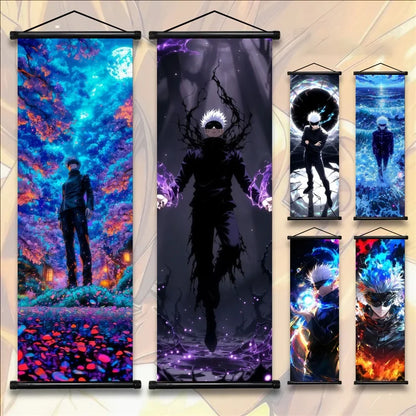Jujutsu Kaisen Gojo Satoru Anime Art Fabric Wall Poster Hanging Scroll for Bedroom Gaming Room Decor Ideal Gift for Fans
