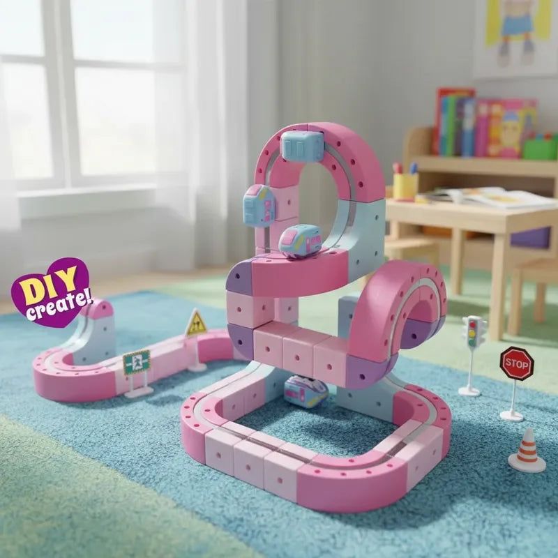 Creative DIY Building Blocks Magnetic Electric Train Set Anti Gravity High-Speed Train Vehicle STEM Educational Toy for Girls