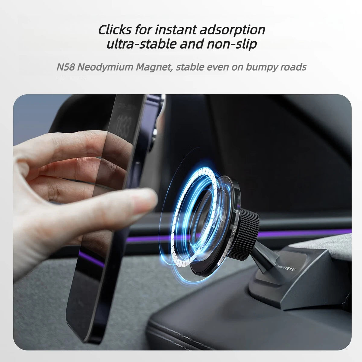 TEMAI A-Pillar Traceless Magnetic Floating Mount for Tesla Model 3 Highland Model Y/YL Juniper, Stylish Phone Mount