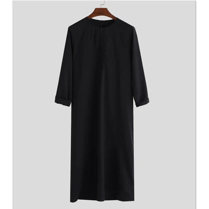 Men's 2026 Muslim Zipper Loose Arab Robe Shirt Dubai and Malaysian Style Long Sleeve Islamic Casual Wear