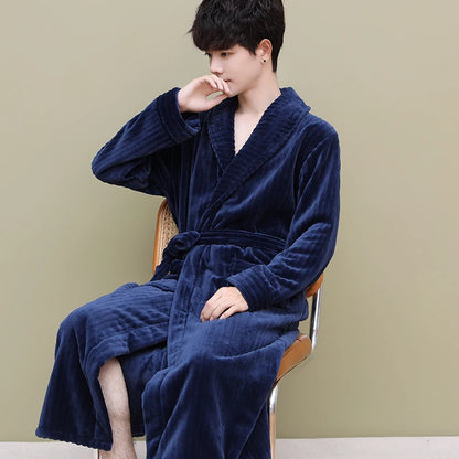 Thiened Coral Fce Men's Batobe Winter Pyjamas Flannel Robe Large Size Morning Robe Fce Home Clothes Polyester Fiber