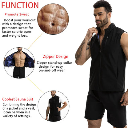 Men Sauna Top Slimming Tummy Control Shapewear Zipper Design Faja High Collar Jacket Sweat Promotion Sauna Suit Compression Vest