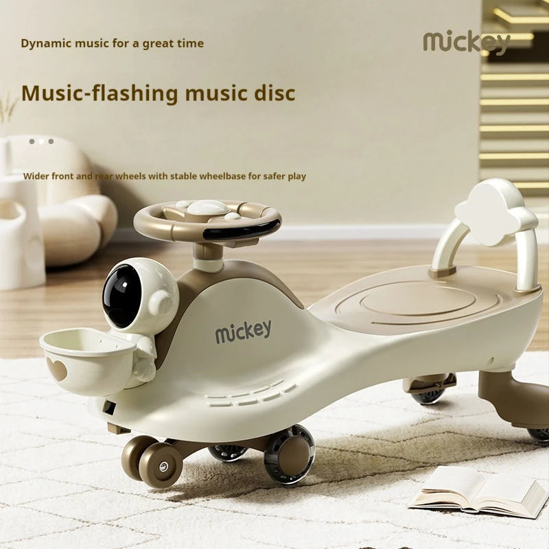 Mickey Kids Twist Car Ride On Toy For 1-3 Years Old Toddlers Universal Anti Rollover Silent Wheels With Music Flashing Lights