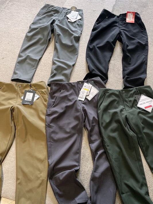Outdoor Commuting Windproof Waterproof Fleece Lined Elastic Soft  Casual Men's Long Pants Straight Leg Polyester Fiber