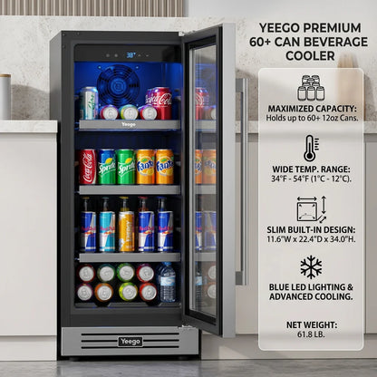 Embedded with Built-in Beverage Refrigerator Cooler 60 Cans with Glass Door for Soda Beer Wine