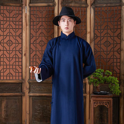 Men's Long Shirt Traditional Chinese Style Retro Fashion No Ironing Required  Groomsmen Suit Thin Shawl Collar