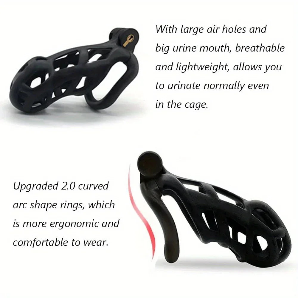 Male Penis Lock Chastity Cage with Lock and 4 Rings Resin Virginity for Men Breathable Cock Ring Penis Fetish Restrain Sexy Toys