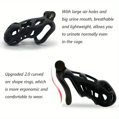 Male Penis Lock Chastity Cage with Lock and 4 Rings Resin Virginity for Men Breathable Cock Ring Penis Fetish Restrain Sexy Toys
