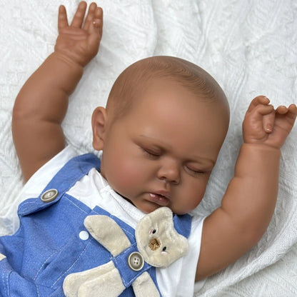AONPENG 60cm 24inch Asleep Reborn Doll, Brown & Black Skin, Vinyl Limbs Cloth Body, Play House Toy, Girls Birthday Gift