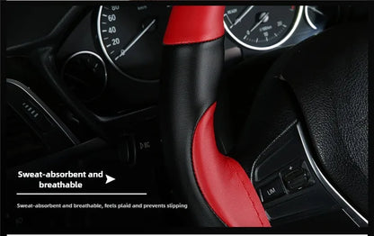 Leather Hand Sewn Steering Wheel Covers Universal DIY Braiding Car Steering Wheel Cover Car Accessories Steering Wheel Wrap 38CM