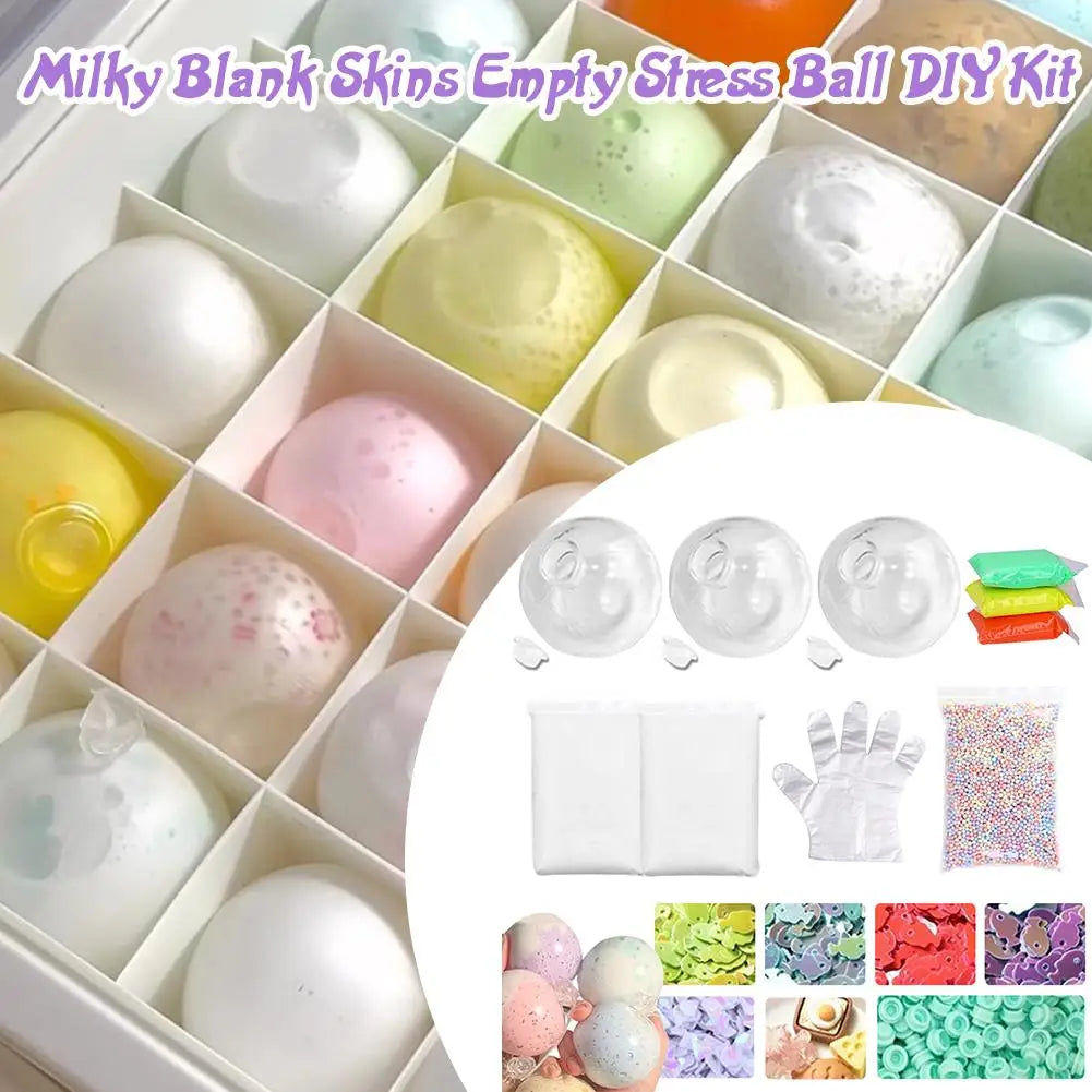 DIY Vacuum Squeeze Ball Stress Relief Kit Blank Ball Skins with Lids Filling Accessories Foam Beads Glitter Slow Rebound Toys