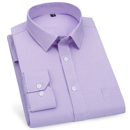 Men's Business Casual Shirts Purple Blue Cotton Regular Fit Long Sleeve Classic Plaid Striped Checked Social Work Dress Shirts