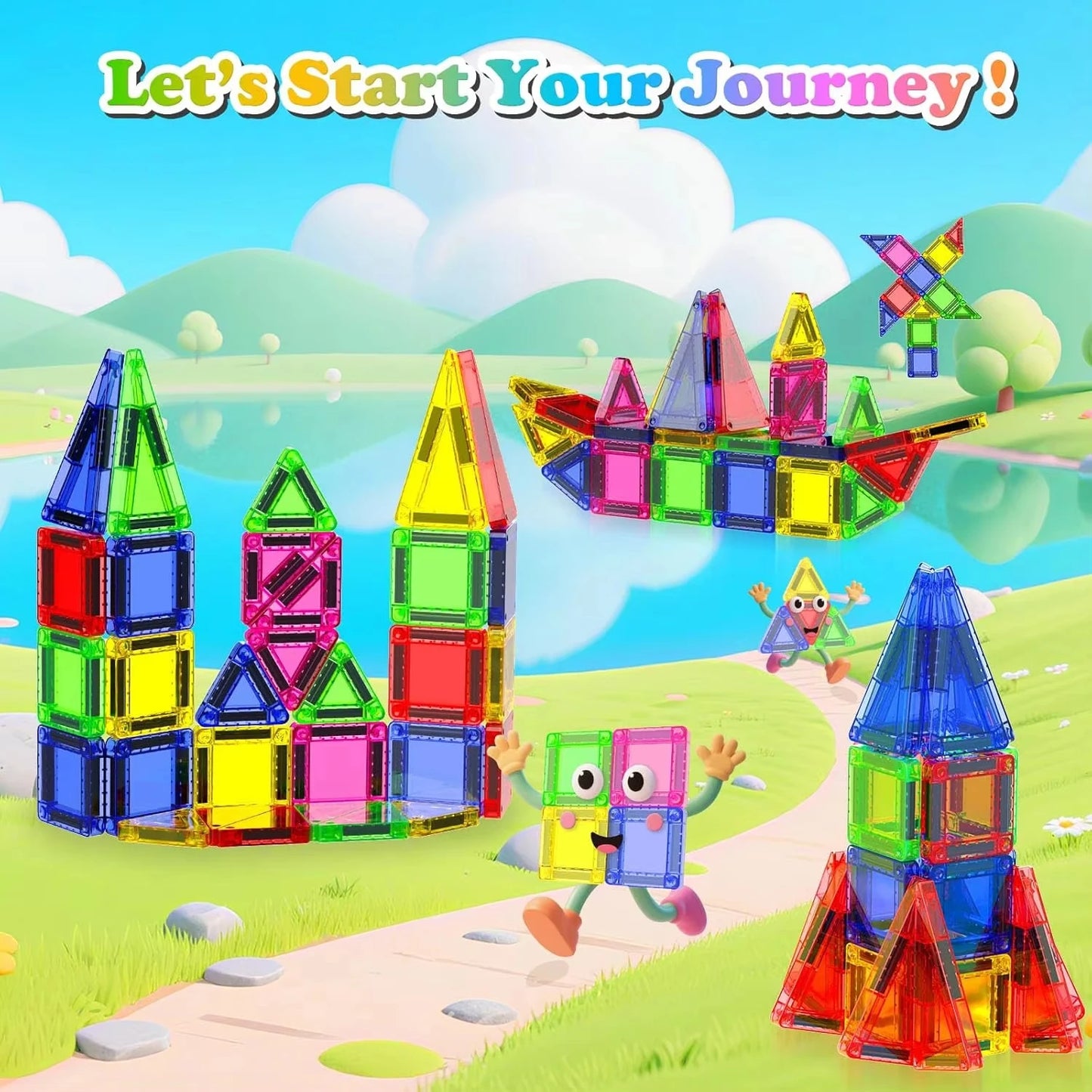 Mini Magnetic Tiles Portable Metal Box Kids STEM 3D Magnet Building Blocks Travel Educational Birthday Christmas Holiday Gift
