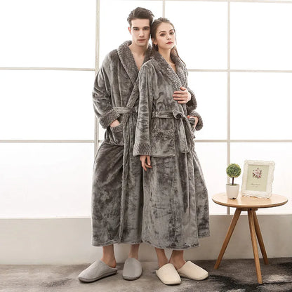 Men's Soft Plush Warm Winter Bath & Sleep Loungewear Stylish Cozy Couple's Matching Long Length Mink Fleece Patchwork Robe