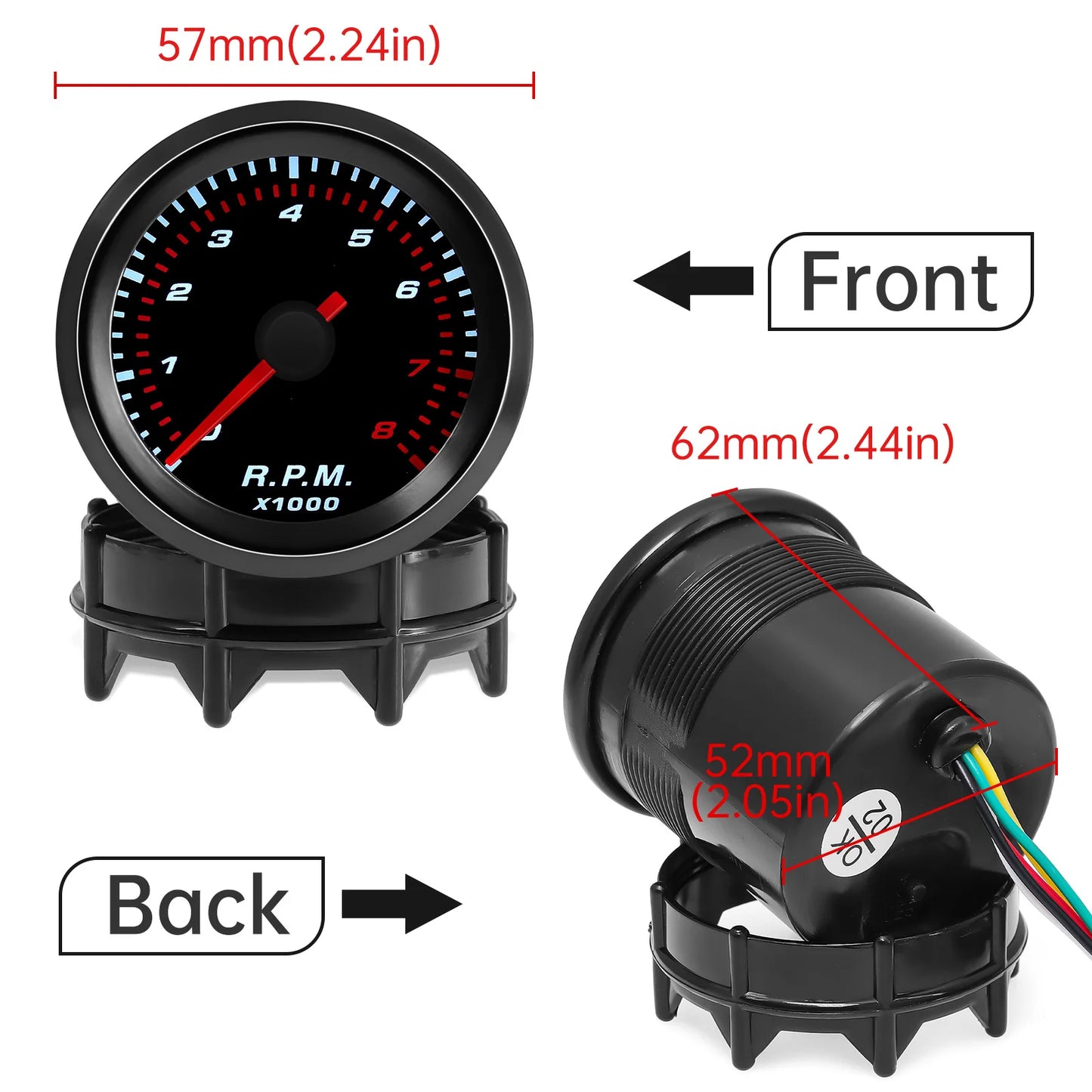 0~8000 RPM Meter Smoke Lens 2" 52mm Universal Car Motor White Led Meter Pointer Tachometer