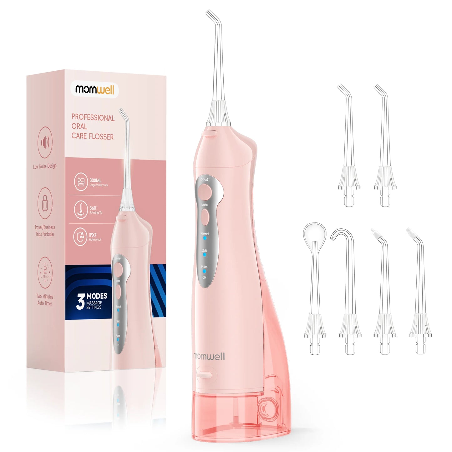 Mornwell Water Flosser Teeth Picks 4 Jets 3 Modes Portable Cordless D52 Water Floss For Teeth Cleaner IPX7 Waterproof Oral Picks