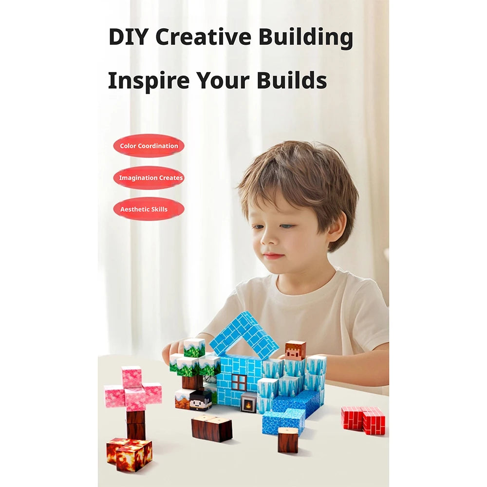 Magnetic Building Blocks Mine World Magnetic Forest House Brick Cube Toys Set STEM Sensory 100PCS Best Gift for 3+ Boy Girl Kid