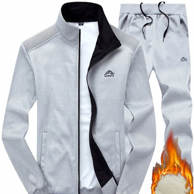 New Arrival Fleece-Lined Thicker Warm Adult Embroidered Cardigan Two-Piece Sports Set Men's Long Sleeve Pants Knit Casual Set