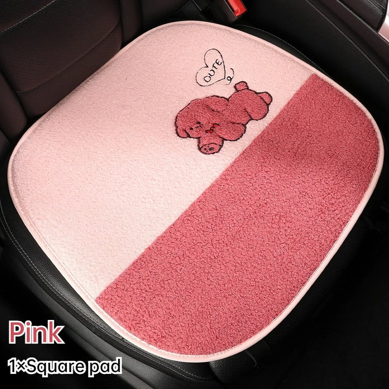 Funny Puppy Car Seat Cover 2025 New Autumn Fleece Fabric PU Leather Warm Comfortable Quick Installation Fits Most Cars