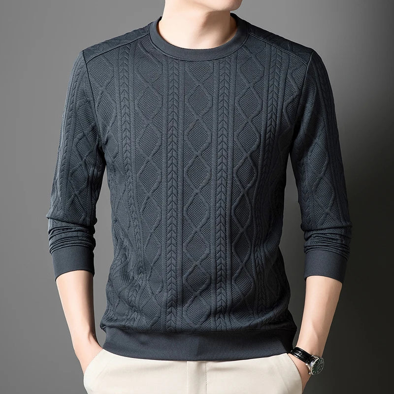 New Best-selling Fashion Men's Fried Dough Twists Shape Warm Top Long Sleeve Sweater Outdoor Office Round Neck