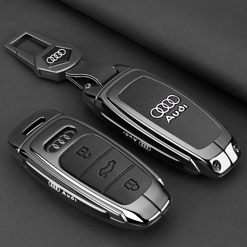 Leather Key Case Shell Buckle Car Key Cover for Audi A3 A4 B9 A6 A7 4K A8 E-tron Q5 Q8 C8 D5 SQ8 Car Remote Control Shell