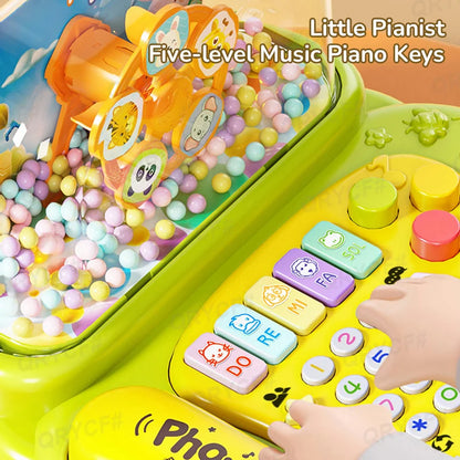 Kids Cartoon Simulation Telephone Toys Piano Keyboard Game Snowfiake Flashing Light Music Story Machine Baby Educational Toy