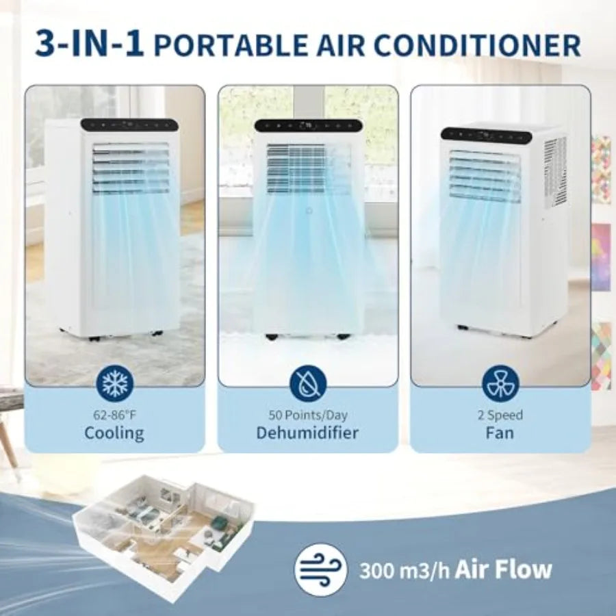 2025 New Model Portable Air Conditioner, 8000 BTU Air Conditioner Cool Up to 350 Sq.Ft, 3-in-1 AC Unit, Dehumidifier, Fan, Wind