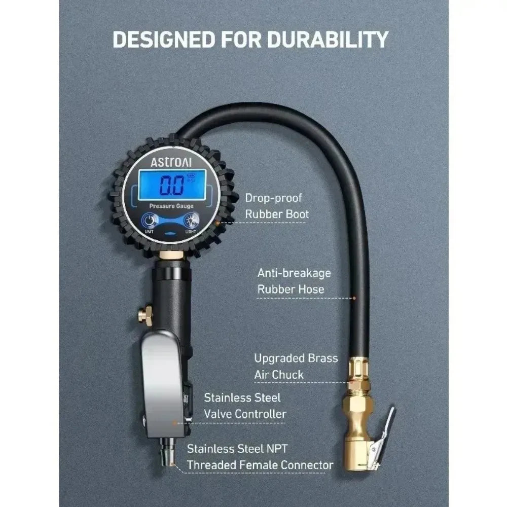 Mtorcycle Bicycle Auto for Digital Tire Pressure Inflator Gauge Aluminum Alloy Tire Pressure Gauge Air Line Clip-on Tyre Pump