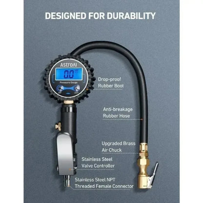 Mtorcycle Bicycle Auto for Digital Tire Pressure Inflator Gauge Aluminum Alloy Tire Pressure Gauge Air Line Clip-on Tyre Pump