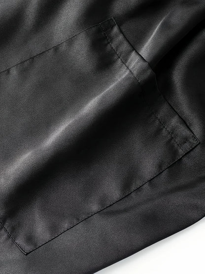 Autumn Men's Black Robe with Pockets Summer V-Neck Nightgown Long Sleeve Sleepwear with Belt Detail + Shorts Loungewear Set