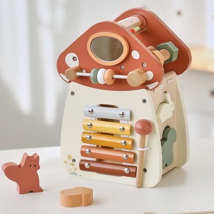 Baby Wooden Block Educational Wooden Building Block Mix Puzzle Toys Mushroom Five in One Table Toys Multifunctional Busy Toys