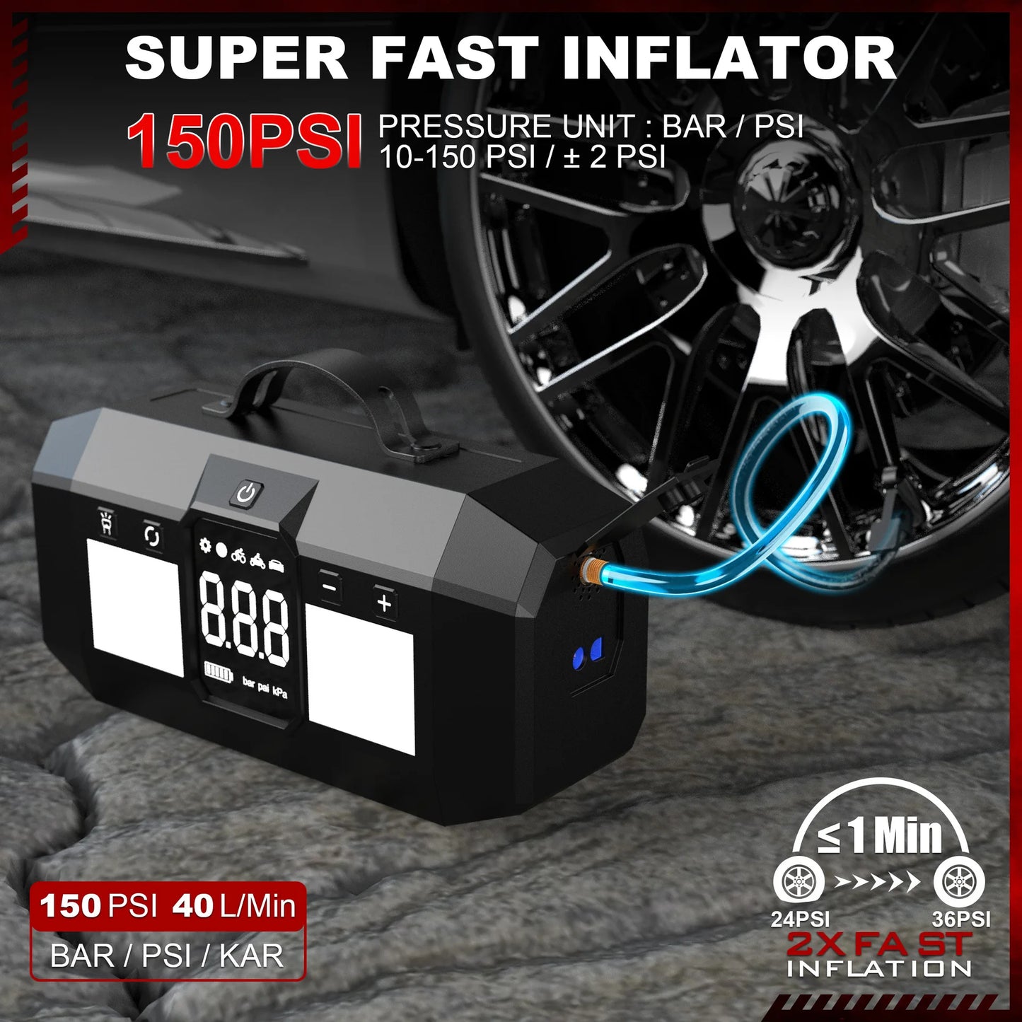 12V Car Jump Starter Equipped With Digital Display&Lighting,Jump Starter Battery With Air Pump Integrated Machine High Power