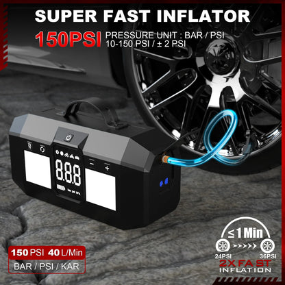 12V Car Jump Starter Equipped With Digital Display&Lighting,Jump Starter Battery With Air Pump Integrated Machine High Power