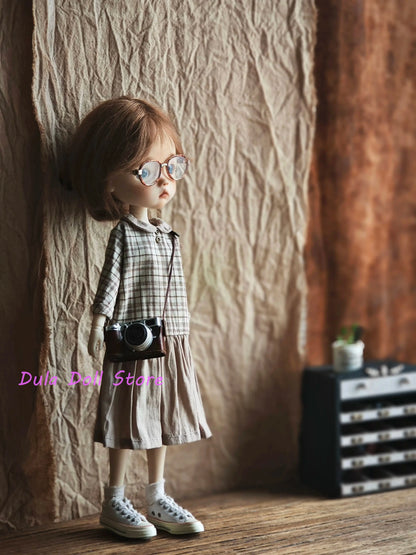 Dula Doll Clothes for Josh Blythe Landoudou Landazz Ob24 Ob22 Licca 1/6 Doll Plaid Blouse Dress