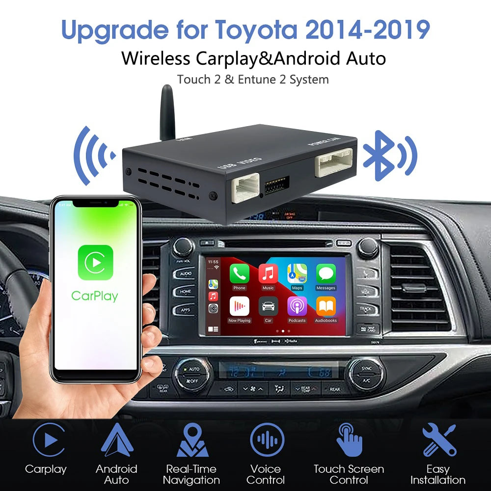 Wireless Carplay Android Auto for Toyota with Touch2 Entune2.0 2014-2019 Fits for Tundra/Highlander/RAV4/Tacoma/Camry/Corolla