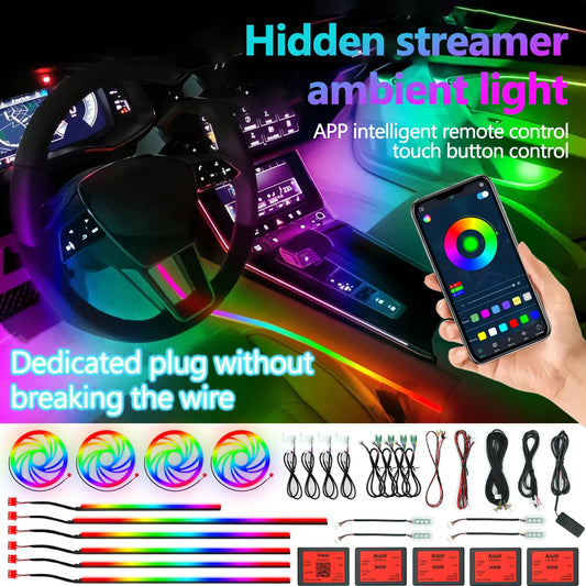 30in1 Universal Car Ambient Light RGB 128 Color Acrylic Strips Symphony Streamer Interior Dashboard Decoration Atmosphere Lamp