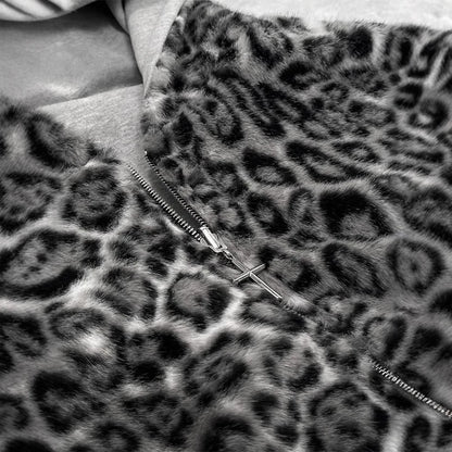 Retro Leopard Hoodie Zipper Casual Loose Sweater Autumn Winter Personality Europe And United States Style
