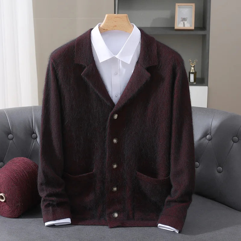 MVLYFLRT Men's 100% Mink Cashmere Cardigan Thick Knit Sweater Suit Collar Premium Warm Winter Outerwear Men's Clothing D185 ﻿
