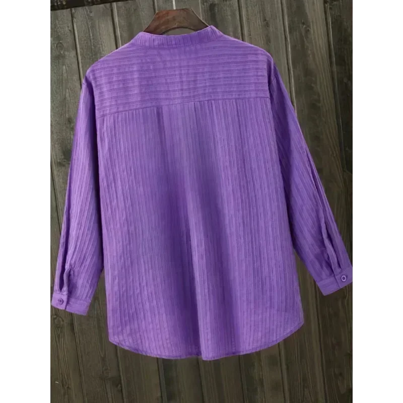 Plus Size Shirts Women's Cotton Tops Mujer Office Long Sleeve New Korean Loose Casual Vertical V-neck Shirts Top Blusas De Mujer