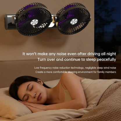 Rechargeable 3 Speed Desk Fan with Light, Dual Head Air Circulation Fan, Type-C Charging, Multi-Mount Portable Air Circulator