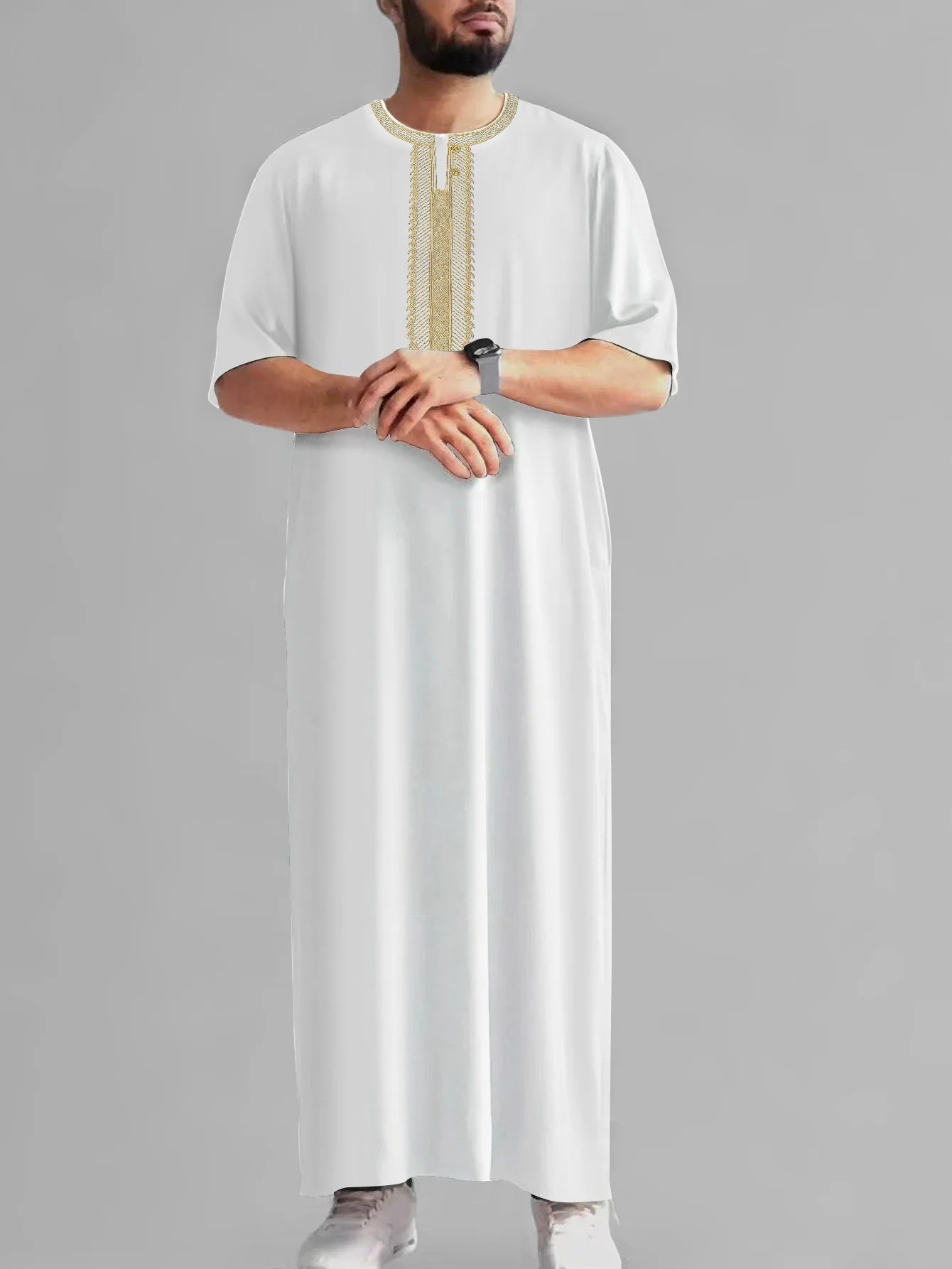 2026 New Embroidered Men's Apparel With Side Pockets Retro 2026 Muslim Long Dress Robe Abaya Ramadan Dubai Luxury Islam Elegant