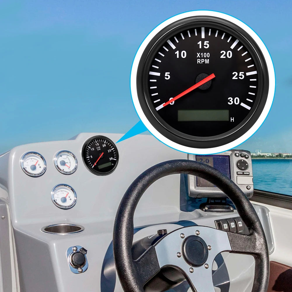 85mm Tachometer 3000RPM With Hourmeter Truck Car Boat Diesel Engine Tacho Meter RPM Gauge M18 / M16 Car Boat Tachometer Sensor