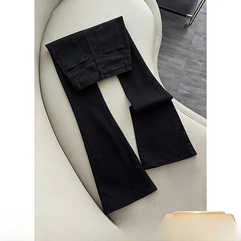 White Slim Fit Straight Leg Jeans Men's American High Street Style Micro Flared Pants Youth Casual Wear All Seasons