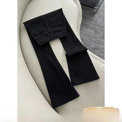 White Slim Fit Straight Leg Jeans Men's American High Street Style Micro Flared Pants Youth Casual Wear All Seasons