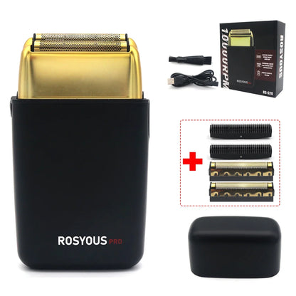ROSYOUS RS620 Double Foil Blue Hypoallergenic Knife Net 10000RPM USB Cordless Professional Barber Shaver Hair Cutting Machiner