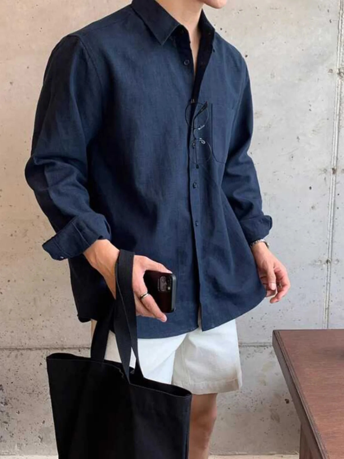 Long Sleeve Men's Casual Shirt Pure Color Design Sensation Leisure Style Korean Version Standard Fit Youth Popular Four Seasons