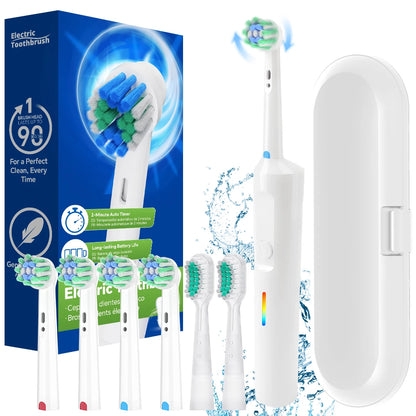 2in1 Rotating & Sonic Dual Modes Rechargeable Electric Toothbrush - 6 Heads, 3 Modes & Timer, Compatible with Oral B Brush Head